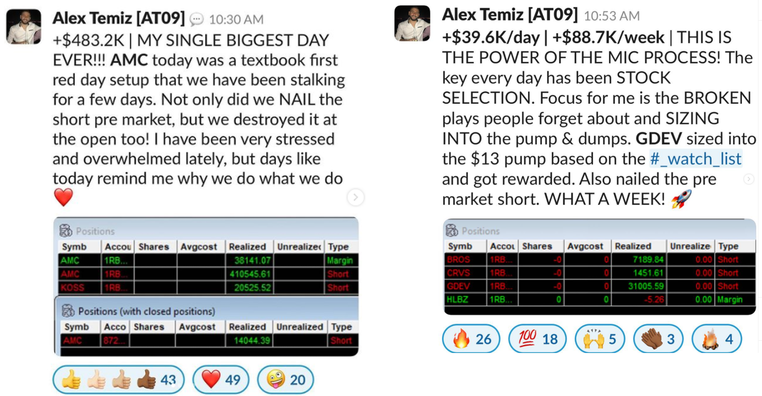 alex temiz profit and loss screenshots