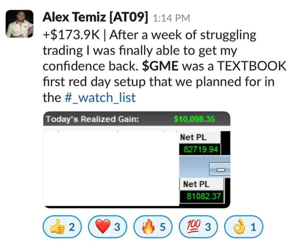 alex temiz p&l screenshot for GameStop GME reddit stock